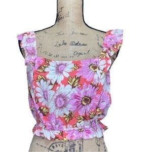 Lily Rose floral ruffle hem crop top Large NWT Sleeveless